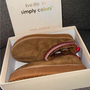 Simply Southern Tan Slippers with Red Accent